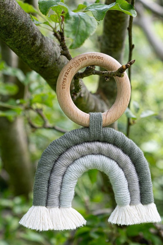 Baby Wooden Rattle, Rainbow Macrame Teether