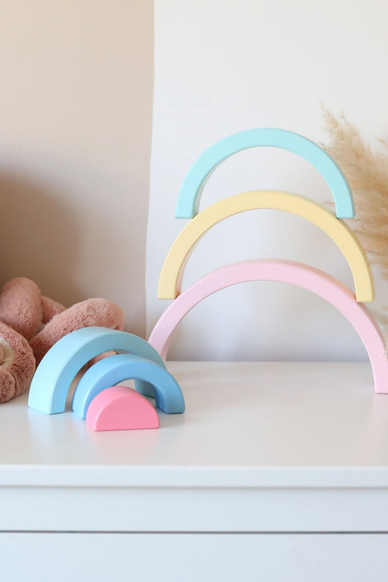 Wooden Pastel 6 Piece Rainbow Stacker, Nursery Décor