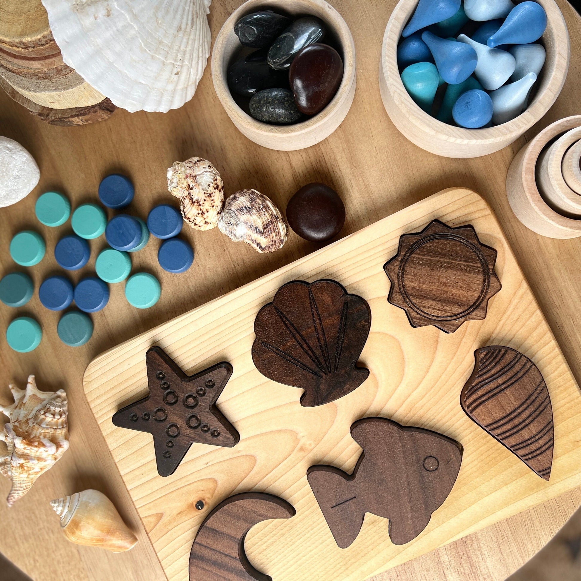 6 Piece Beginner Wooden Seaside Puzzle Board