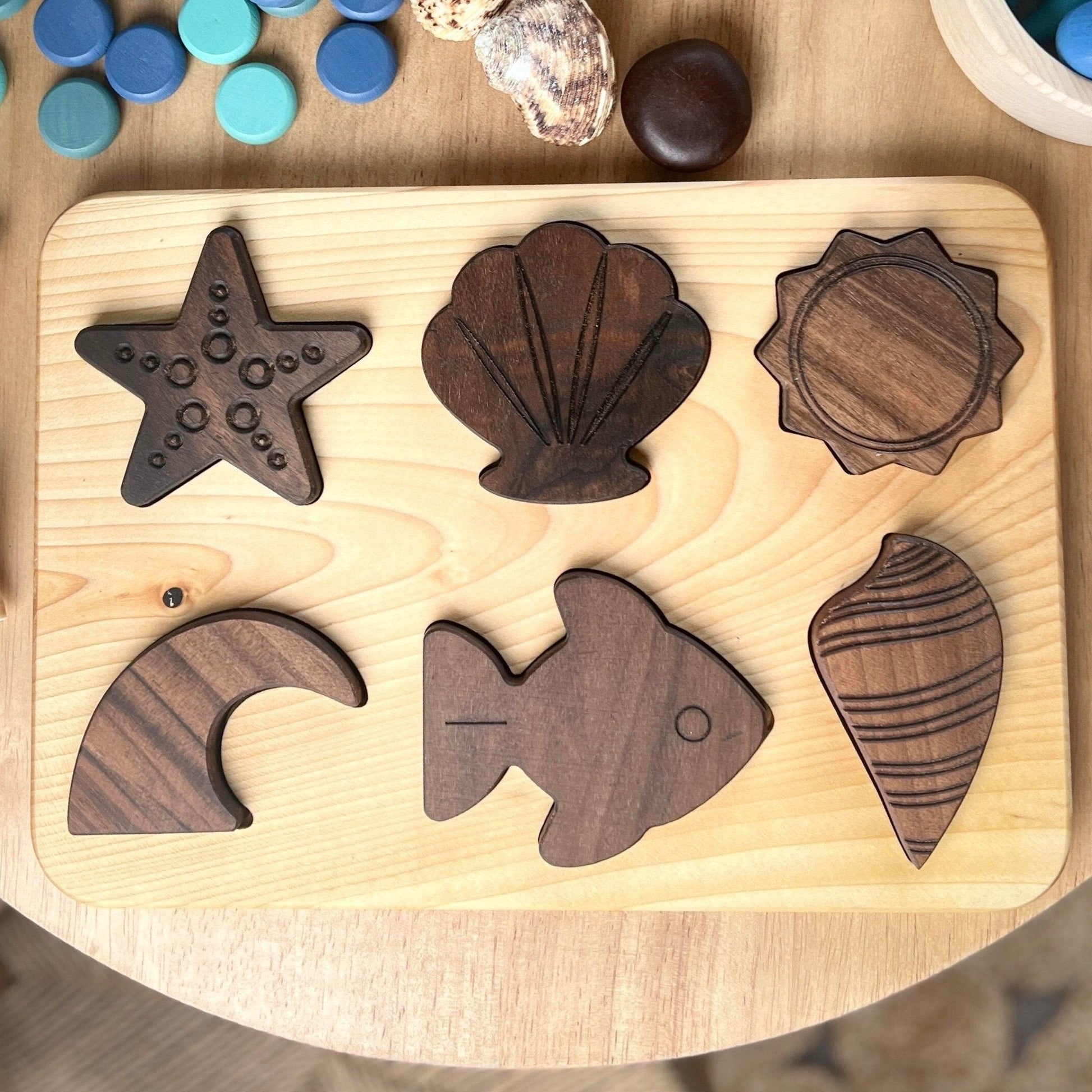 6 Piece Beginner Wooden Seaside Puzzle Board